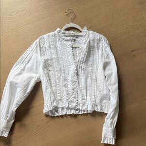 All Saints White Ruffle Lace Blouse